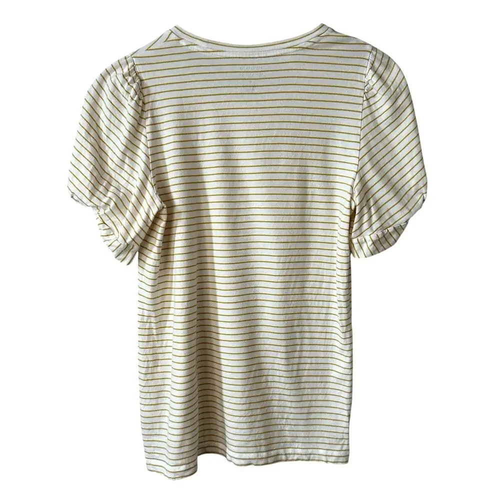 BANANA REPUBLIC Designer Tee Striped Puff Blouse Top Modal Blend Butter Yellow M